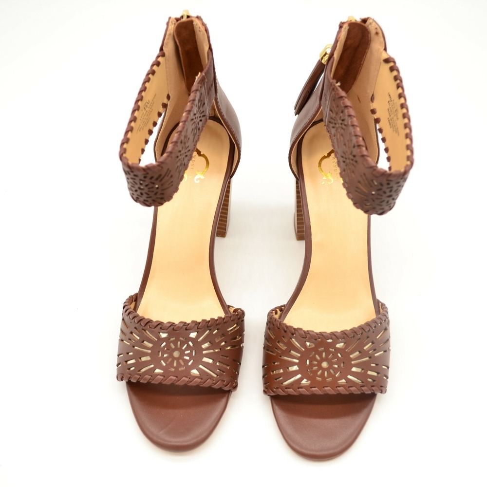 C Wonder Shoes Womens Heels Katie Leather Sandal 8.5 Cognac Back Zip NEW